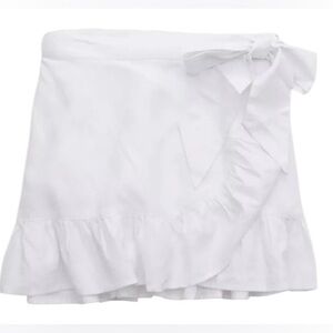 Aerie white linen blend ruffle wrap mini skirt